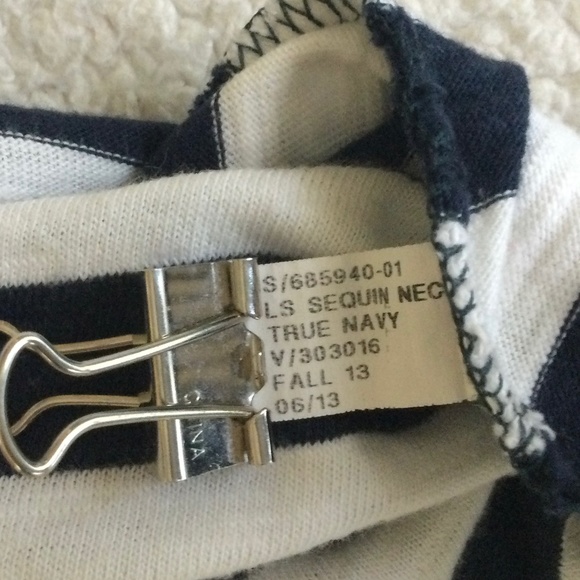 Banana Republic Sequin Collar Striped Tee Navy Blue White - Size Medium - Picture 13 of 13